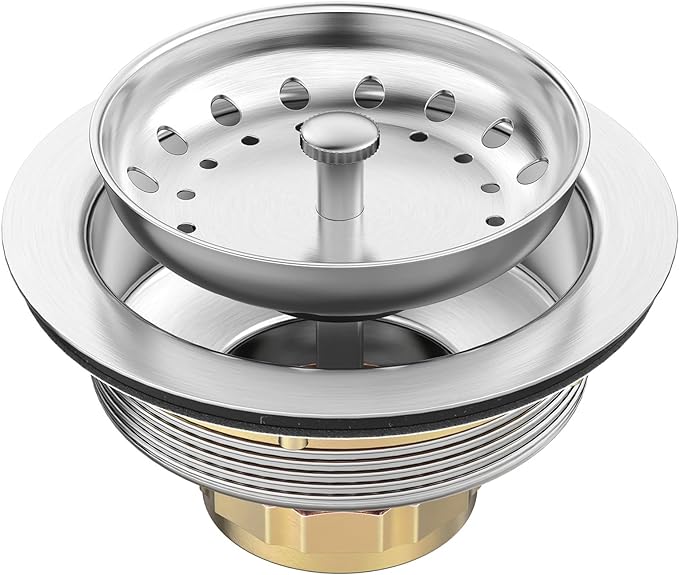 BOTEMY Stainless Steel Sink Drain Strainer Kit 3-1/2 inch Kitchen Drain Assembly with Metal Center Knob Basket Stopper Replacement for Standard Kitchen Sinks, Brushed