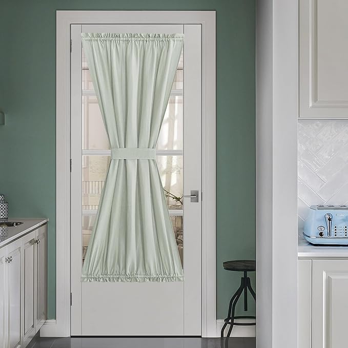 NICETOWN Sage Green Window Curtains Linen Blended, Privacy French Door Curtains Thermal Insulated Covering for Patio Glass Front with Tieback, W52 x L72 inch, 1 Panel