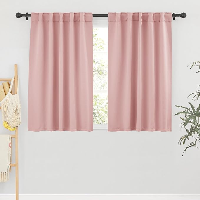 RYB HOME Small Window Curtains Blackout, Privacy Thermal Insulating Drapes for Girls Bedroom Bathroom Basement Cafe Classroom Window Decor, W 34 x L 45 inches, Peach Blush, 2 Panels