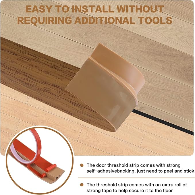 Floor Transition Strip Vinyl Door Threshold Ramp Self Adhesive Carpet Edging Strip Doorway Edge Trim, Overlap Edge Reducer for Laminate Carpet, Floor, Tile (Orange Oak, 2/5" to 3/5", 3.3Ft)