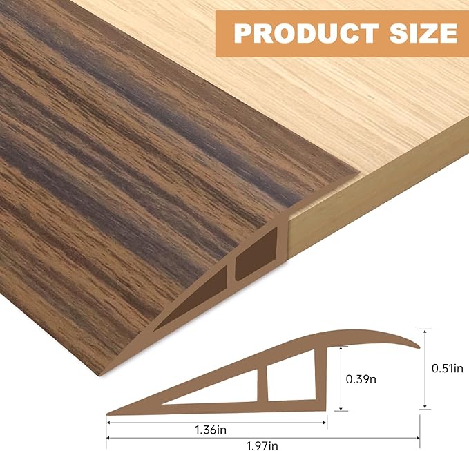 Vinyl Door Threshold Flooring Transition Strip Self Adhesive Carpet Edging Strip for Laminate Doorway Edge Threshold from 1/5" to 2/5" (Smoked Brown Wood Grain, 3.3 Ft)