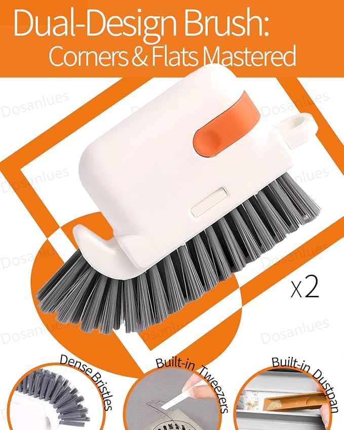 Groove Gap Cleaner Tools Set, 8 Pcs Hand-held 2 Brush with Dustpan&tweezer + 2 Sponge Brush with Dustpan + 2 Replacement Sponges +2 crevice brushes for Sliding Door, Sill, Tile Lines, Track, Car Vents