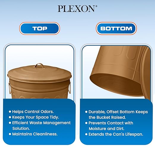 Plexon Round Trash Can 13 Gallon, Vintage Metal Outdoor Trash Can with Lid, Retro Farmhouse Garbage Container, Old School Modern Ash Bucket, Copper 6 Pack