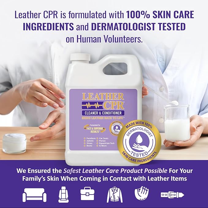 Leather CPR Leather Cleaner And Conditioner - Leather Conditioner For Couch, Leather Conditioner For Purses, Leather Furniture Cleaner And Conditioner, Car Seat Cleaner, Leather Restore, 32 oz