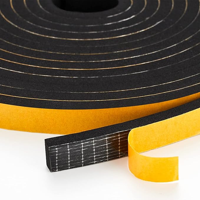 16.5 Feet Weather Stripping Door Seal, 1" Wide X 3/8" Thick Door Seal Strip High Density Foam Tape Adhesive Strip for Door Soundproofing,Window Insulation (1" x 3/8" x 16.5FT,Black)