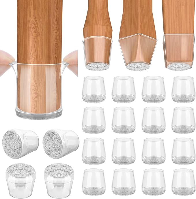 BALEINE 16 Pack Silicone Chair Leg Floor Protectors, Stool Leg Protectors Cap, Non-Slip Chair Leg Caps for Hardwood Floors (Clear & Large, 16 Pack)