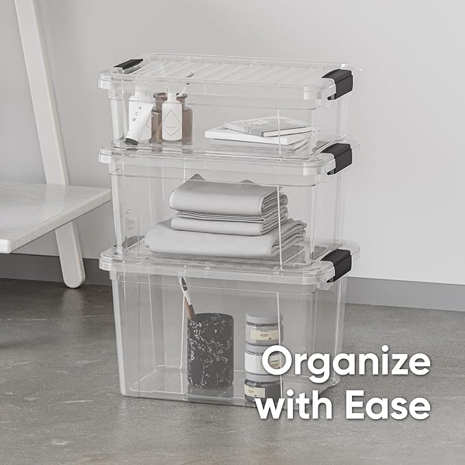 Superio Storage Bins with Lids - Clear Boxes for Organizing, Stackable Plastic Containers - BPA Free, Non-Toxic, Odor Free, Organizer for Home, Office, Dorm(2 Pack, 11 Qt)