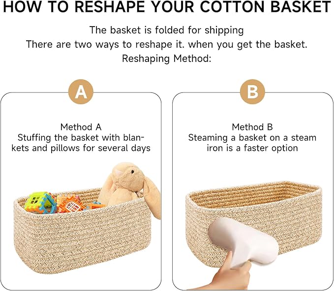 Small Storage Baskets for Organizing | Closet Organizer Bins | Shelf Toy Basket | Woven Rope Baskets | Cube Decorative Box | Shallow Basket | 13x8.5x5.1” | 4 Packs Oxide Red