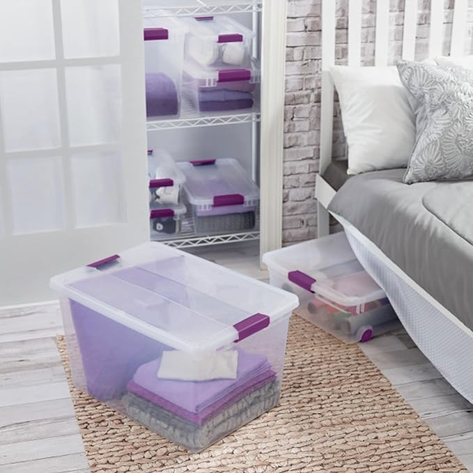 Sterilite 6 Pack 66 Quart ClearView Latch Box, Stackable Organizer Bins with Latching Lids - Clear Plastic Organization Containers for Closet, Bedroom, Shelving Units and Everyday Home Storage