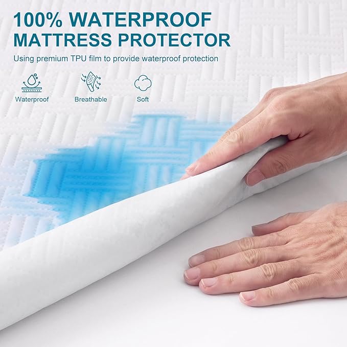 Waterproof Mattress Protector California King Size - Breathable, Noiseless, Ultra-Soft Bed Cover, Mattress Pad Cover with Deep Stretchable Pockets 8"-21" (White)