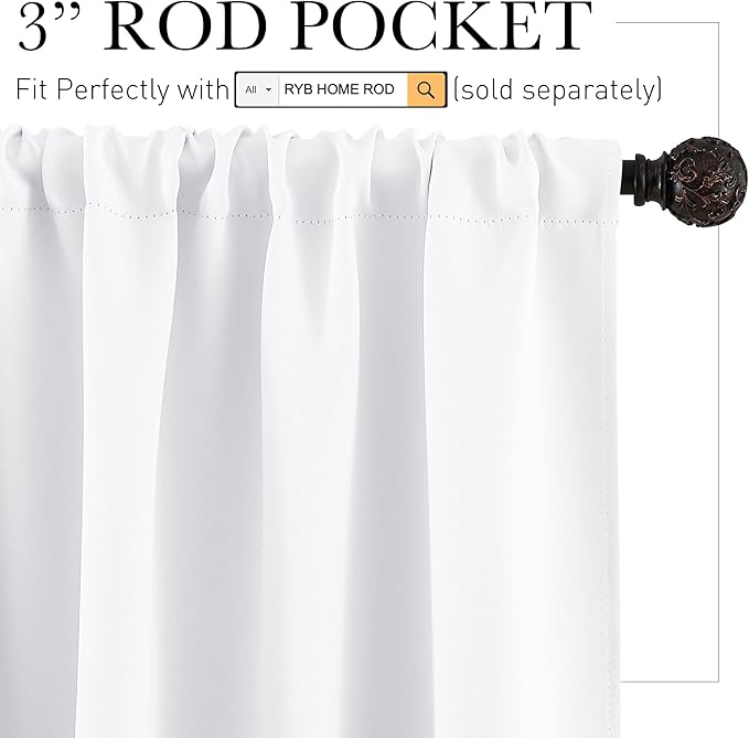 RYB HOME Large Curtains for Living Room 84 inches Length, Room Darkening Privacy Room Divider Curtains for Doorway Closet Basement Patio Door Bay Window, W 70 x L 84, Pure White, 2 Panels