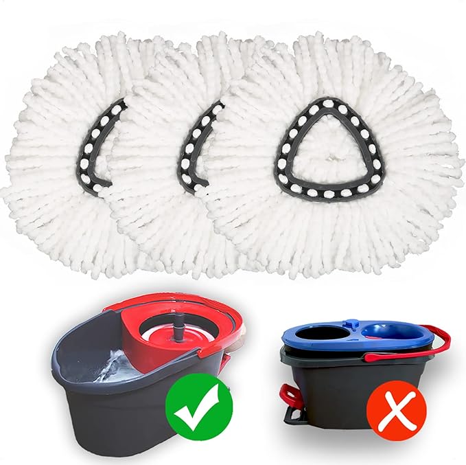 Mop Replace Head [ 3 Pack ] Mop Refills Compatible with Triangle Spin Mop, Made of Microfiber, Deep Cleaning Machine Washable and Easy-to-Replace