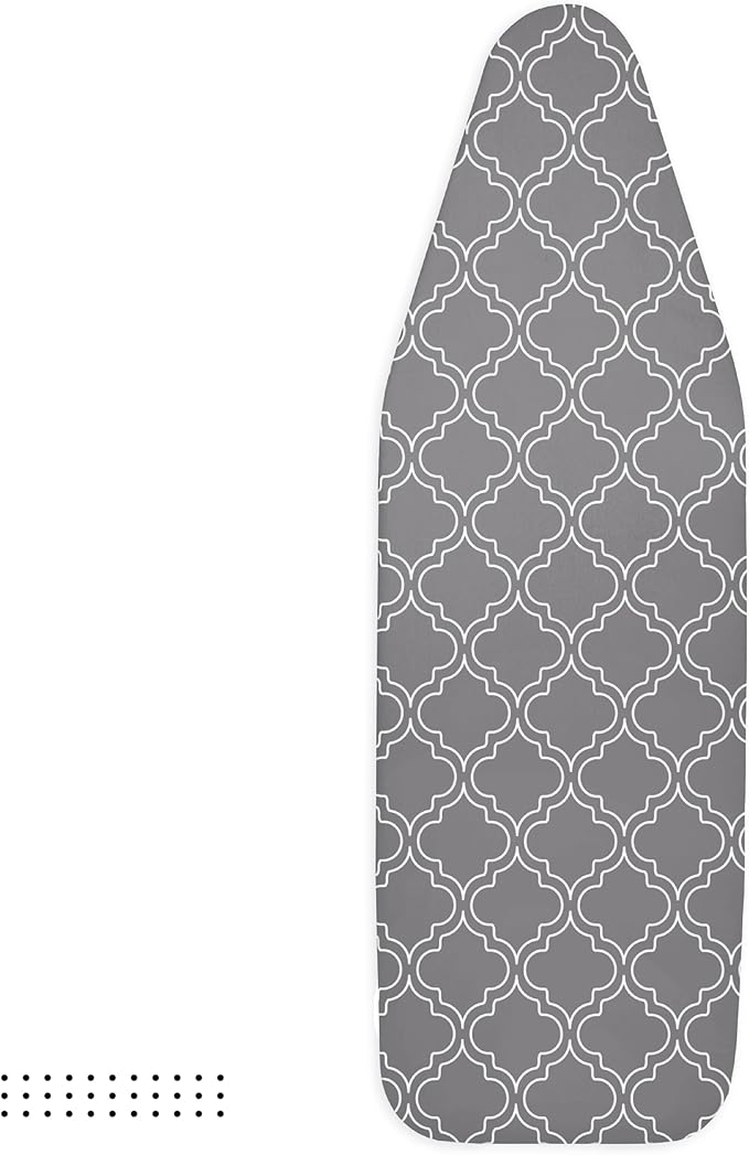 Encasa XO Ironing Board Cover and Pad 49"x18" - Thick 3mm Felt Padding, Drawstring Tightening & Lock, Easy Fit, Scorch & Stain Resistant, Fits Wide Ironing Board - Grey Tiles