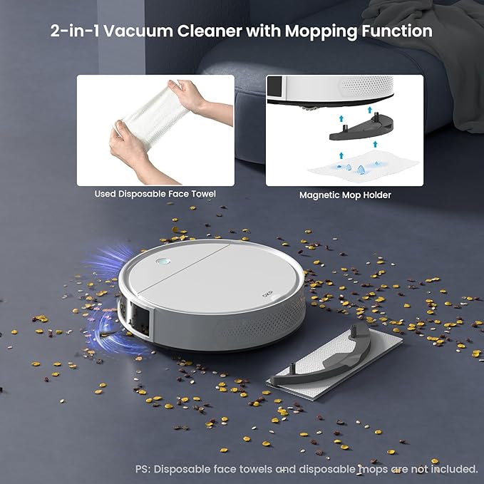 OKP K5 Pro Robot Vacuum and Mop, 3 in 1 Mopping Robotic Vacuum with 5000Pa Suction Power, 180 Mins Runtime, Quiet Design, Wi-Fi/APP/Alexa/Remote Control, Good for Hard Floors and Pet Hair Pick Up
