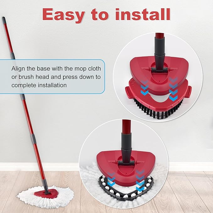 Mop Replace Head Mop Handle for O Cedar Mop, Mop Replacement for Ocedar Spin Mop Includes 2 Mop Heads Replacements 4-Section Mop Handle 1 Mop Base 1 Scrubber Mop Head for O-Cedar Spin Mop