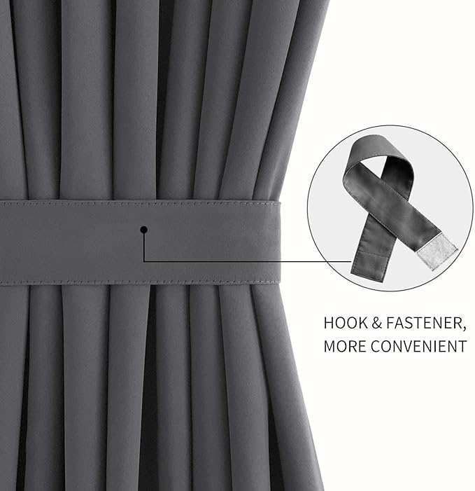 DWCN French Door Curtains – Rod Pocket Thermal Blackout Curtain for Doors with Glass Window, Kitchen and Patio Doors for Privacy, 25 X 80 Inches Long, 1 Curtain Panel with Tieback, Dark Grey