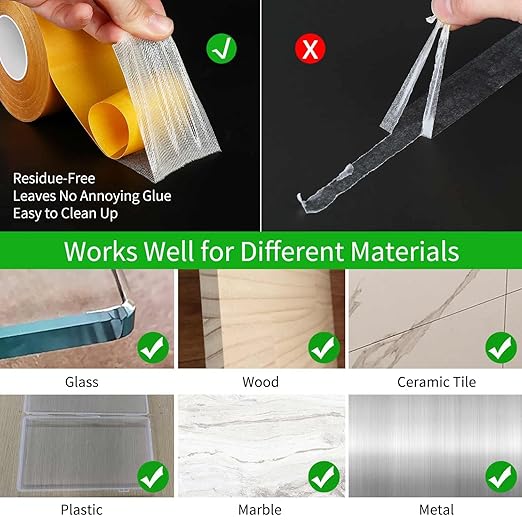 Double Sided Tape Heavy Duty,1in x 33FT(10m), Universal High Tack, Strong Wall Adhesive with Fiberglass Mesh, Super Sticky Resistente Clear Tape, Easy Use Transparent Tape School Supplies