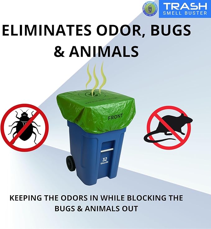 Outdoor Trash Can Cover Biodegradable Odor Eliminating Bag with Elastic Band Lemon Scented Durable 32 Gallon 3 Pack