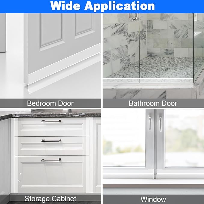 ToLanbbt Weather Stripping Silicone Door Seal Strip 1 in x 20 ft Door Draft Stopper Self Adhesive Door Draft Tape, Side & Bottom Gaps Insulation Strip for Glass Shower Door Sliding Door Window, Clear
