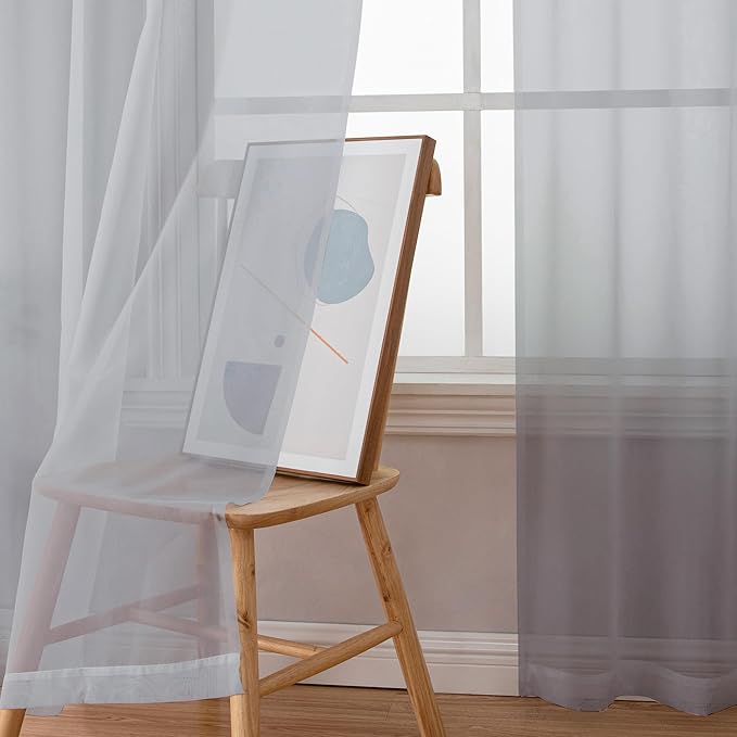 Chyhomenyc Light Grey Sheer Curtains 72 Inch Length 2 Panels, Light Filtering Soft Airy Rod Pocket Voile Window Curtain Drapes for French Door Bedroom Living Room, Each 42Wx72L Inches
