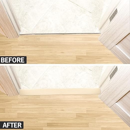 20Ft Floor Transition Strip Self Adhesive Vinyl Cover Floor Strip Flat Divider Transition Strip Wood Grain Design for Laminate Floor Gaps and Doorway Transitions (20Ft x 2 Inch, Beige)