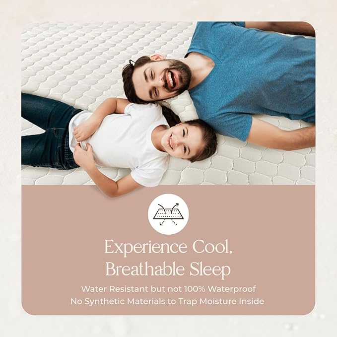 100% Cotton Organic Mattress Pad - Breathable & Cooling Mattress Protector King Size - Premium 300GSM Quilted and Noiseless Machine Washable Organic Mattress Protector (White, King)