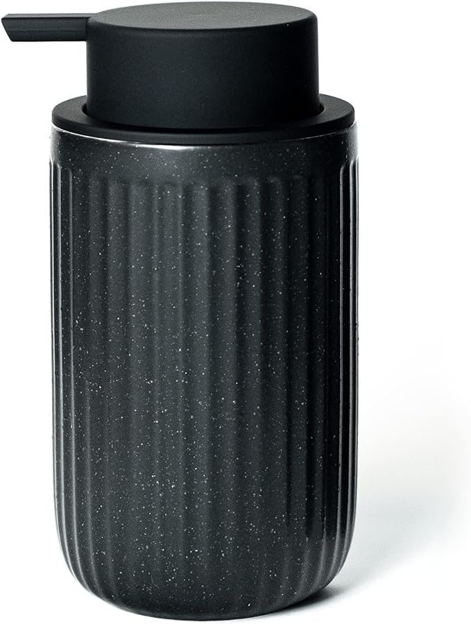 Black Ceramic Foaming Soap Dispenser, Speckled Rippled 12 oz Bottle with Black Silicone Pump, Foam Dispenser for Kitchen or Bathroom, Speckled Black