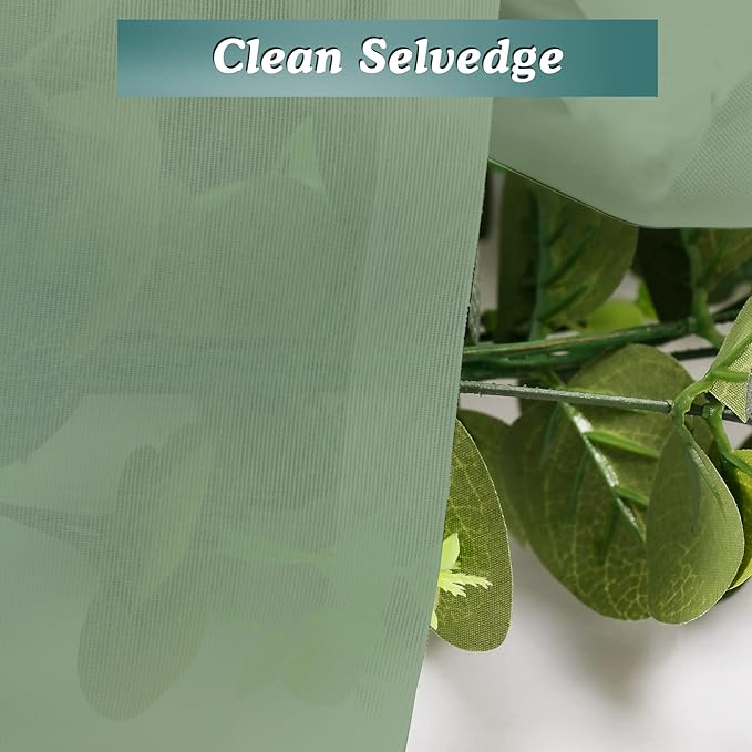 Chyhomenyc Sage Green Sheer Curtains 45 Inch Long 2 Panels, Short Voile Rod Pocket Drapes for Dinning Small Windows Bathroom Living Room Bedroom, 42Wx45L Inches