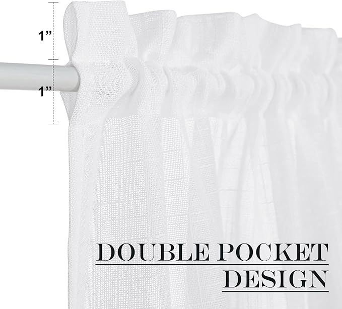 NICETOWN Linen Textured Door Curtain - White Sidelight Panel Curtain Semi Sheer French Front Door Curtain with Tieback for Kitchen, 30 inches W x 40 inches L, Single Panel