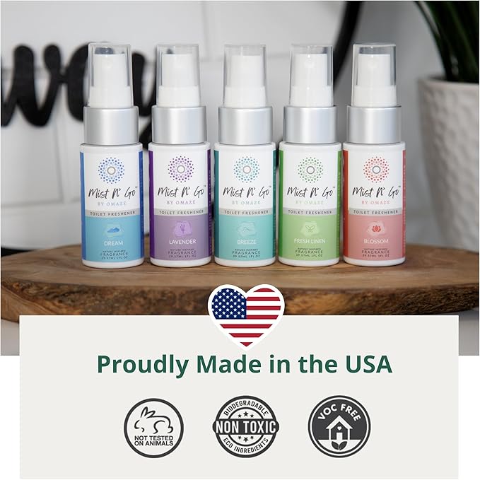Mist N’ Go by Omaze Travel Bathroom Spray for Toilet Spray Odor Eliminator - Travel Toilet Spray for Bathroom Air Freshener Spray for Bathroom Deodorizer - Breeze Travel Size (1oz x3)