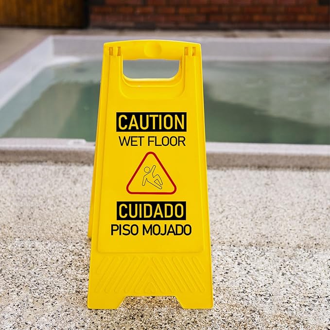 12-Pack Bilingual Caution Wet Floor Signs, A-Frame Double-Sided Warning Signs for Indoor & Outdoor Commercial Use, Foldable & Sturdy for Kitchen, Pool, Hotel and Workplace Safety