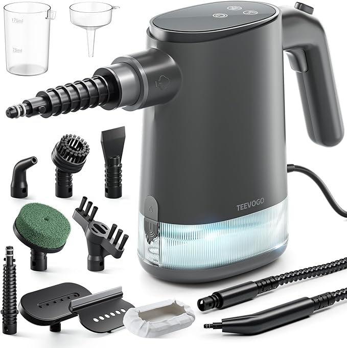 Handheld Steam Cleaner for Home, Portable Steamer Cleaner with 12 Accessories, 15S Fast Heat Up, Steam Adjustable, Steamer for Cleaning Grout, Floor, Kitchen, Bathroom, Windows, Black