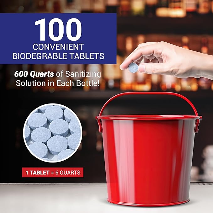Nu-Foam Sanitizing Tablets for Bar Glassware – Superior Rinse Aid - Hand Washing Bar, Tavern, Brewery Supplies - Spotless Serving Glasses - Professional-Grade Glass Sanitation - 100 Tablets/600 Quarts