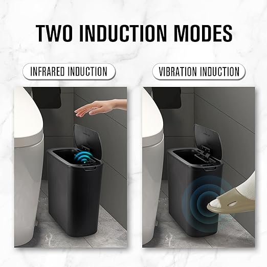 Cesun Automatic Motion Sensor Black Bathroom Trash Can with Lid, 2.6 Gallon Touchless Trash Bin, Smart Plastic Slim Garbage Can Small Wastebasket for Toilet, Office, rv, Bedroom, Living Room