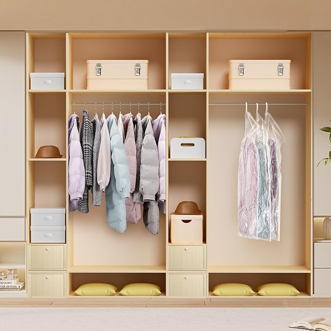 Hanging Vacuum Storage Bags For Clothes With Hand Pump,Coat Storage Bag Hanging,Vacuum Bags For Clothes,Space Saver Vacuum Storage Bags,Garment, Clothing, Dress, Suit, Long Coat, Jacket(Long 6 Pack）