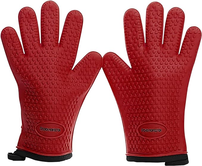 KITCHEN PERFECTION Silicone Smoker Oven Gloves - Extreme Heat Resistant BBQ Gloves - Handle Hot Food Right on Your Smoker Grill Fryer Pit | Waterproof Oven Mitts | Superior Value Set + 3 Bonuses