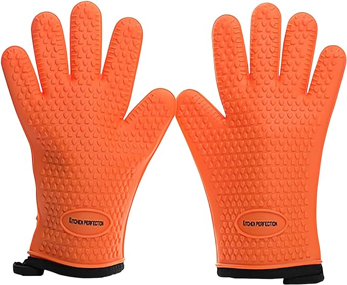 KITCHEN PERFECTION XL Silicone Smoker Oven Gloves-Extreme Heat Resistant BBQ Gloves-Handle Hot Food Right on Your Grill Fryer&Pit|Waterproof Grilling Cooking Baking Mitts|Superior Value Set+3 Bonuses