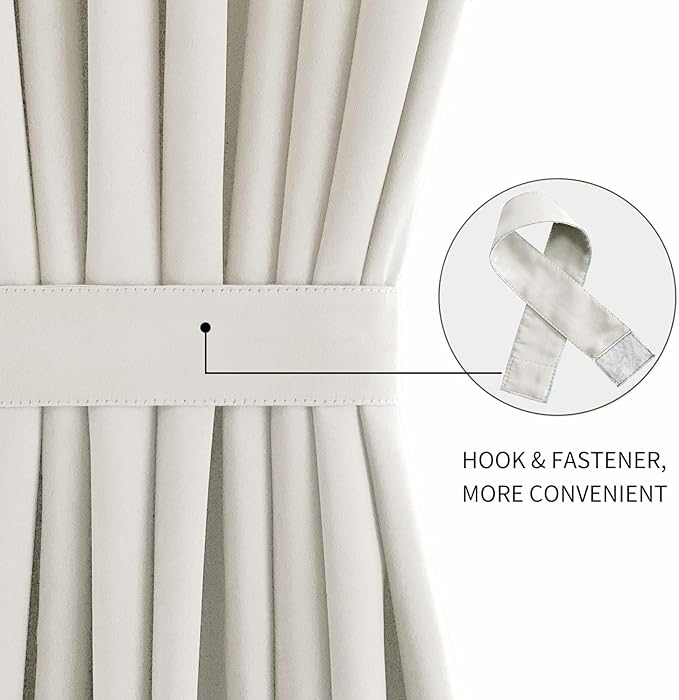 DWCN French Door Curtains – Rod Pocket Thermal Blackout Curtain for Doors with Glass Window, Kitchen and Patio Doors for Privacy, 25 X 80 Inches Long, 1 Curtain Panel with Tieback, Ivory