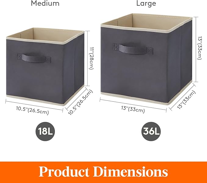 Lifewit Set of 10 Fabric Storage Cubes, Foldable Storage Box, Storage Box with Handles, Basket and Storage Boxes for Clothes, Toys, 33 x 33 x 33 cm, Grey