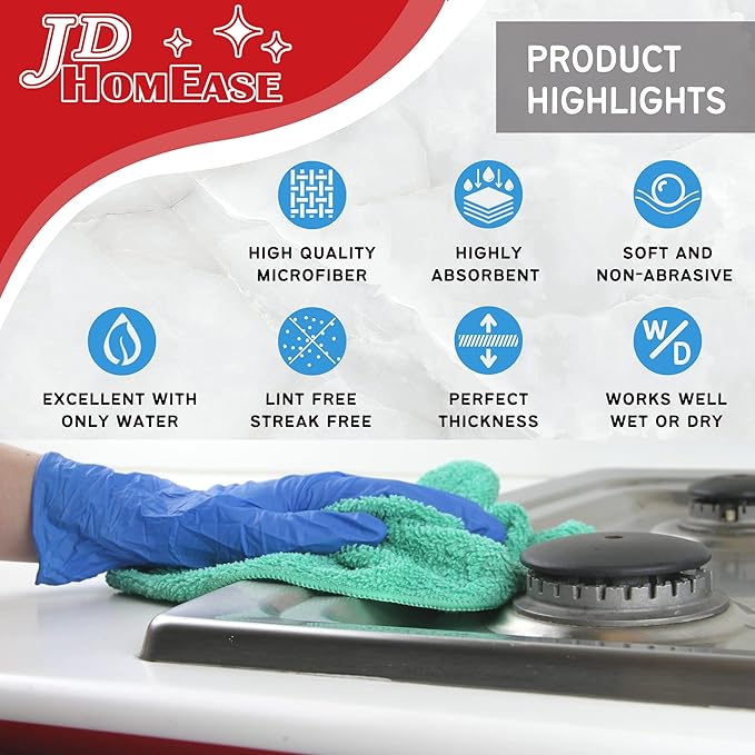 Microfiber Cleaning Cloths,12 Pack, 16"x16", All-Purpose, Softer, Highly Absorbent, Lint-Free, Reusable, Washable Pro Towels, White, for House, Kitchen, Bathroom, Car, Office