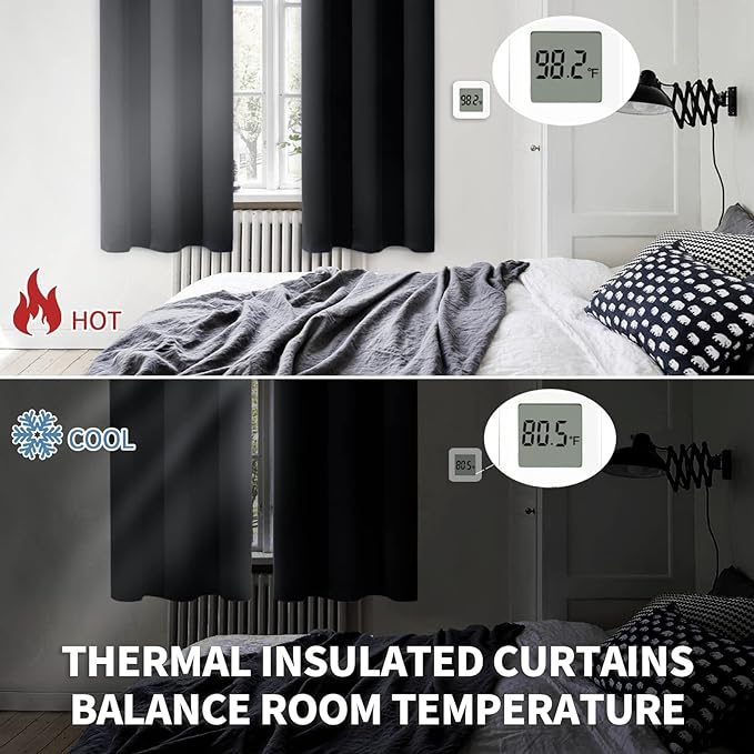 BGment Black Blackout Curtains for Bedroom 52 x 72 Inch Long - Thermal Insulated Drapes Room Darkening Window Treatments for Living Dining Room, 2 Panels
