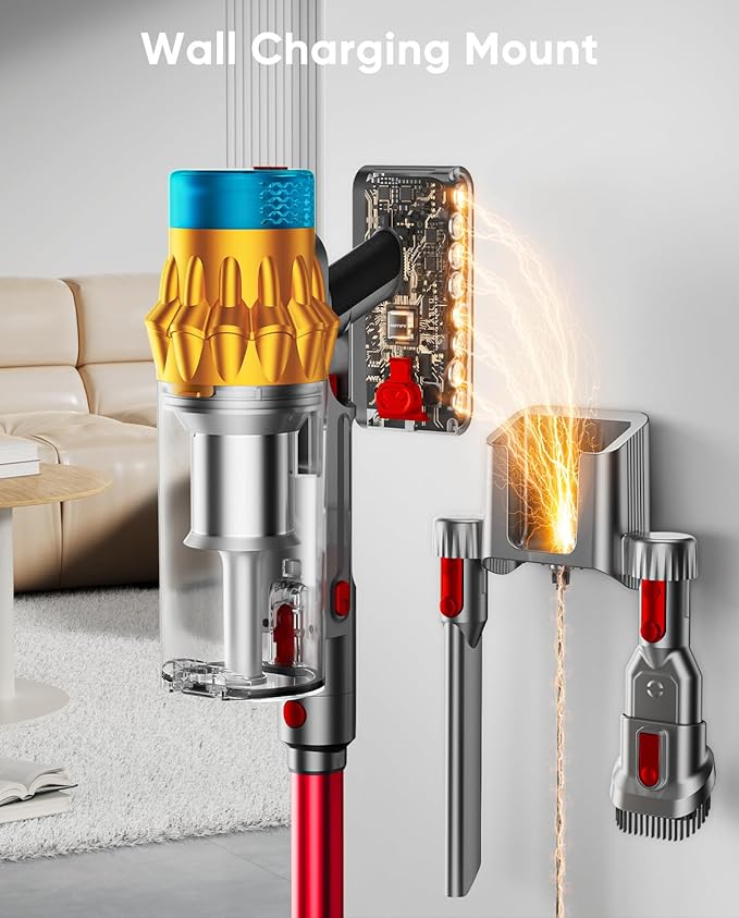 Cordless Vacuum Cleaner, 600W/50KPA, Max 70 Mins Runtime, Self-Standing Vacuum Cleaners for Home, Anti-Tangle Stick Vacuum, Smart Display Vacuum Cordless with 1.8L Cup for Pet Hair/Carpet (Red)