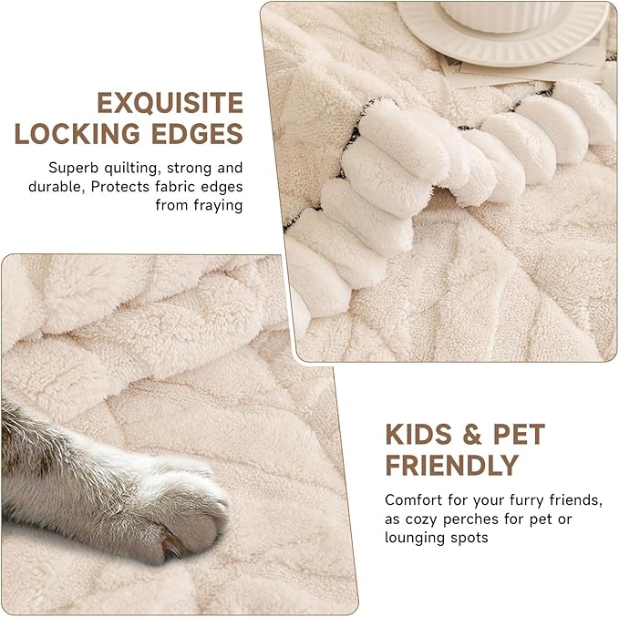 OTOB Couch Cover for Dogs Washable Pet Friendly, Non Slip Plush Funny Fuzzy Loveseat Sofa Cushion Slipcovers, All Seasons Geometric Jacquard Soft & Cozy Pet Bed Mat Protector (White, 27.6" x 47.2")