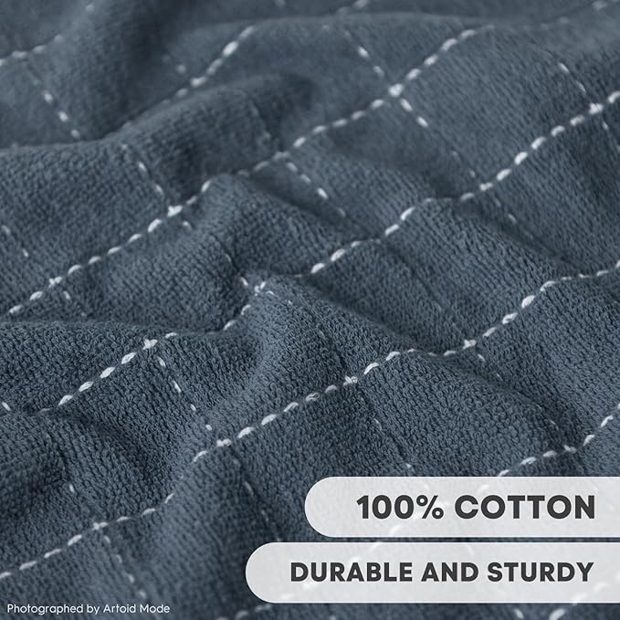 Artoid Mode Checkered Designed Cotton Grey Terry Kitchen Dish Towels, 15x25 Inch Soft Absorbent Quick Drying Family Cleaning Tea Towels Set of 4