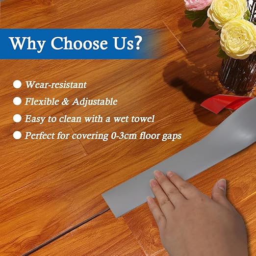 Floor Transition Strip Self Adhesive Floor Cover Strips Laminate 2" Wide Vinyl Flat Divider Transitions (5cm, 10Ft, Gray)