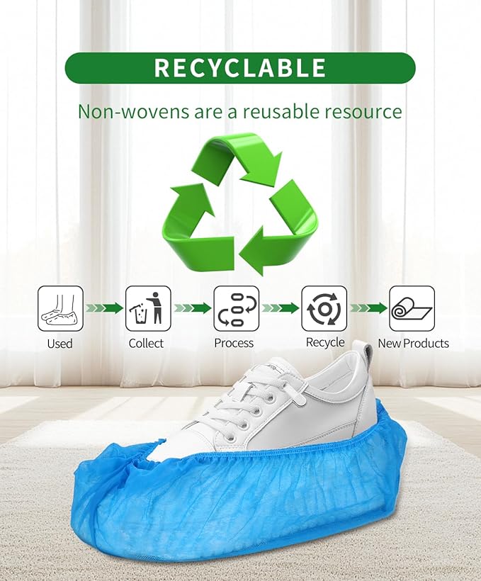 200Pcs(100 Pairs) Non-Woven Shoe Covers Disposable Non Slip for Indoors, Breathable | Durable | Boot Covers, Fits Up to Size 13 US Men (Blue)