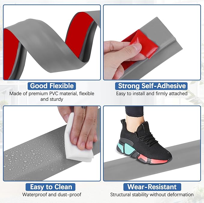 Vinyl Door Threshold Flooring Transition Strip Self Adhesive Carpet Edging Strip for Laminate Doorway Edge Threshold from 2/5" to 3/5" (Gray, 3.3 Ft)