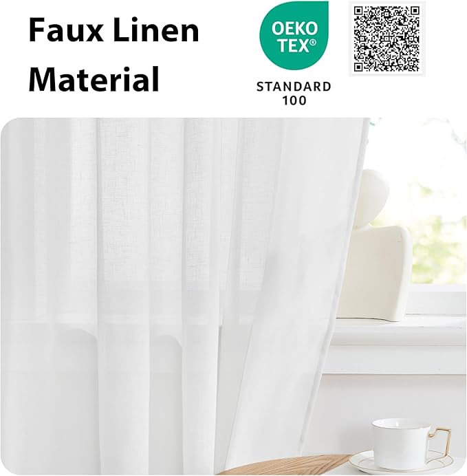 NICETOWN Faux Linen French Door Curtain for Window Sidlight Curtains 72 Inches Long Rod Pocket Kitchen DoorLight-Filtering Privacy Window Decor with Tieback, 12 inch Wide, 1 Panel, White