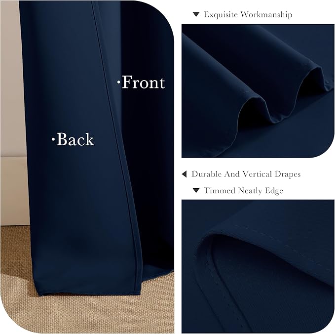 PONY DANCE Navy Blue Bedroom Curtains for Windows - Blackout Drapes 60-inch Length, Blue Haze Drapes with Grommet Top, Thermal Insulated Panels Light Block for Living Room, 42-inch Wide, 2 Panels