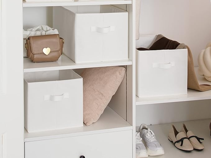 StorageWorks Storage Baskets for Shelves, Foldable Fabric Closet Storage Bins with Handles, Fabric Storage Bins Clothes Organizer, White, 3-Pack, Extra Large